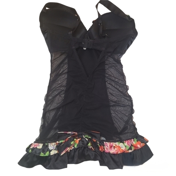 Victoria's Secret Lingerie Black Floral Bows, Mesh Panels, Garter Straps 36D - Picture 9 of 15
